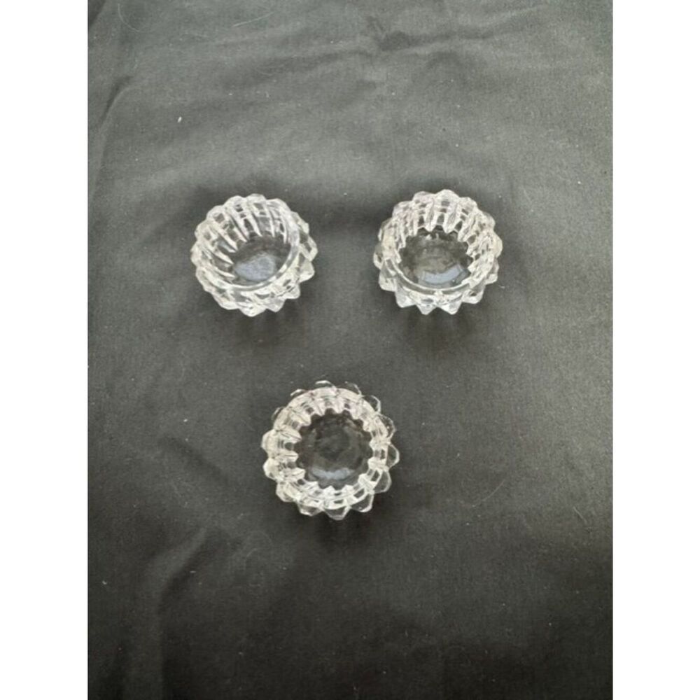 Set of 3 Vintage Cut Crystal Ribbed Clear Glass Sides Salt Cellars / Votive